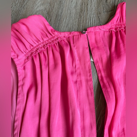 Free People Fuschia Pink Deep V-neck Wrap Tie Waist Satin Crop Top Size M - Picture 6 of 12
